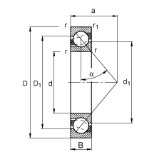 FAG 角接触球轴承 7210-B-JP, 主要尺寸依据 DIN 628-1 标准,接触角 α = 40°